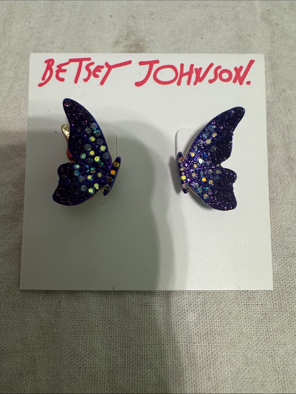 Betsey Johnson Purple Butterfly Rhinestone Clip-On Studs